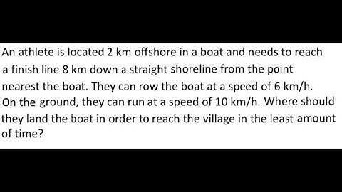 Grade 12 Calculus - Optimization Problem - Minimizing time using speed and distance  (ch 3.4)