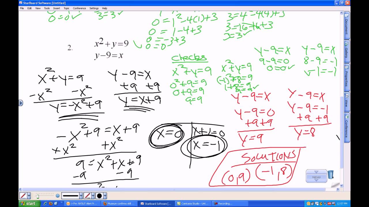 Lesson 13-5 Algebraic Solutions to Quadratic Linear Systems.avi - YouTube