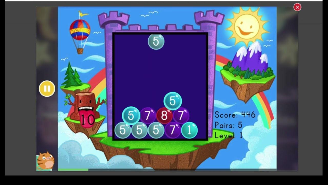 Education 050 first grade games bubble buster addition to 10