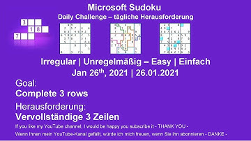 Sudoku Irregular - Easy | Jan 26, 2021 | Goal: Complete 3 rows