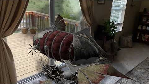 3D Animated Steampunk Airship model - video composite