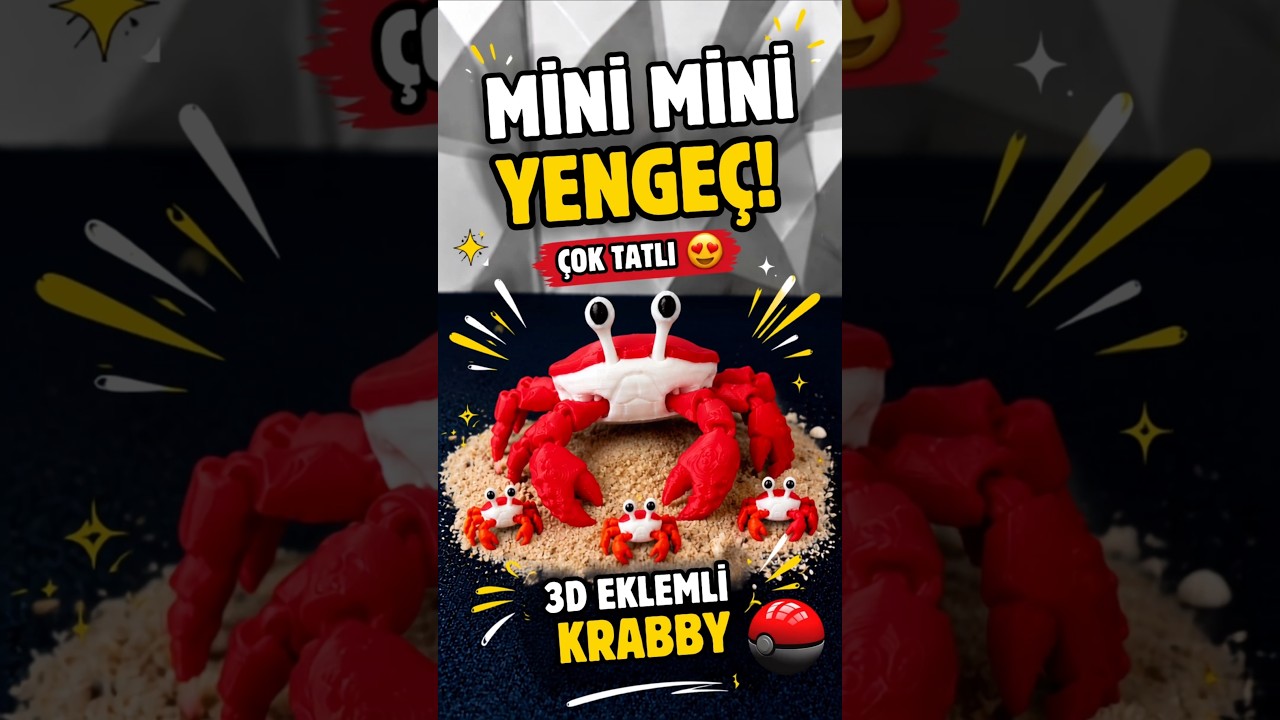 MİNİ MİNİ YENGEÇ! 🦀 | 3D Eklemli Krabby (Pokémon) | 3D Print Articulated Krabby Crab