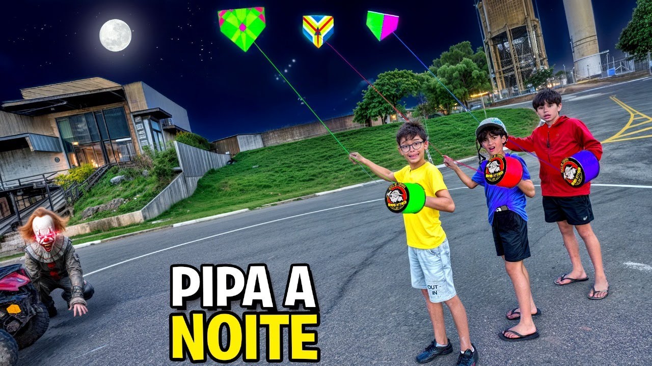 soltaram PIPA de NOITE na FRENTE dos MENINOS e o PALHAÇO apareceu