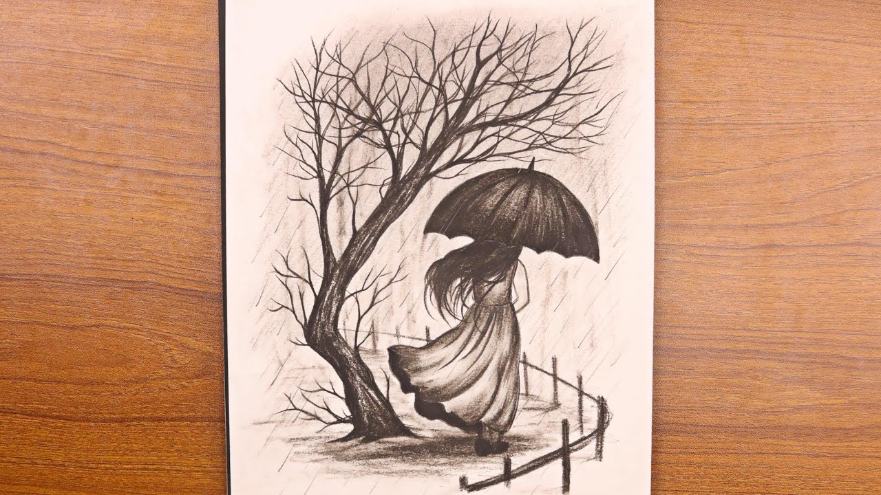 Rainy Day Pencil Art  Art drawings sketches Pencil art drawings  Umbrella painting