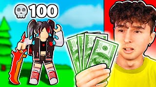 I Gave My CRUSH 100$ IRL For Every Kill...(Roblox BedWars)