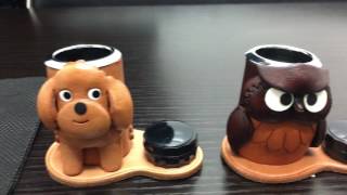 バンカクラフト「革物語」 印鑑スタンド ふくろう・プードル　牛革 本革 レザー 日本製 動画