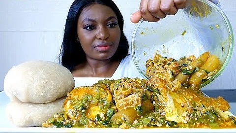 Asmr mukbang okro soup with garri fufu/ Nigerian food mukbang