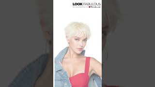 The Brushed Pixie Wig is a high-energy cropped haircut with a smooth wave that frames the face.