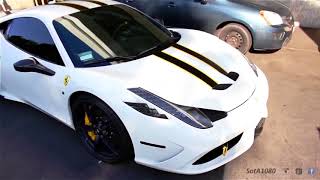 Unique gold & black stripe down the white ferrari 458 speciale have
your super car or classic video be featured on this channel! send link
raw file he...