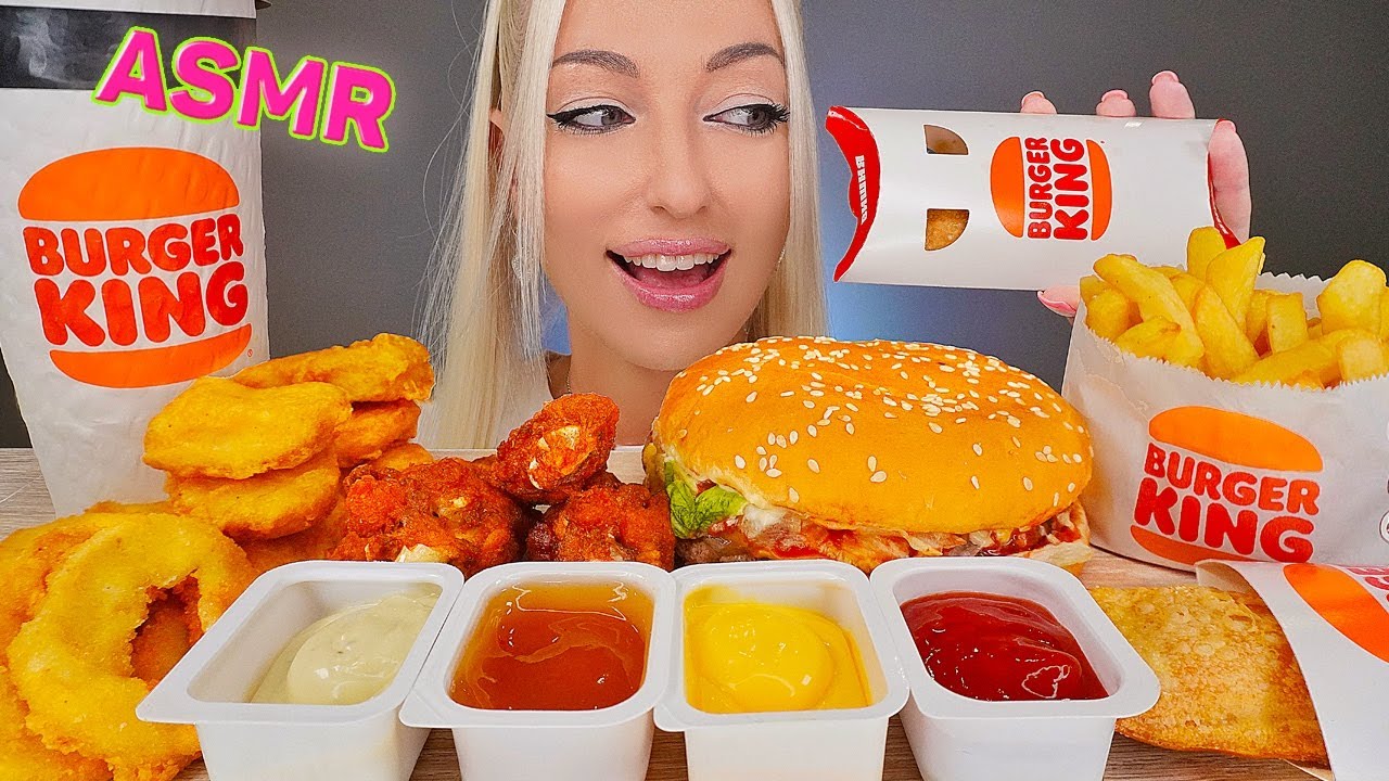 ASMR EATING BURGER KING, FRIED CHICKEN, ONION RINGS, FRIES, NUGGETS, 버거킹 햄버거 (FAST FOOD) MUKBANG먹방