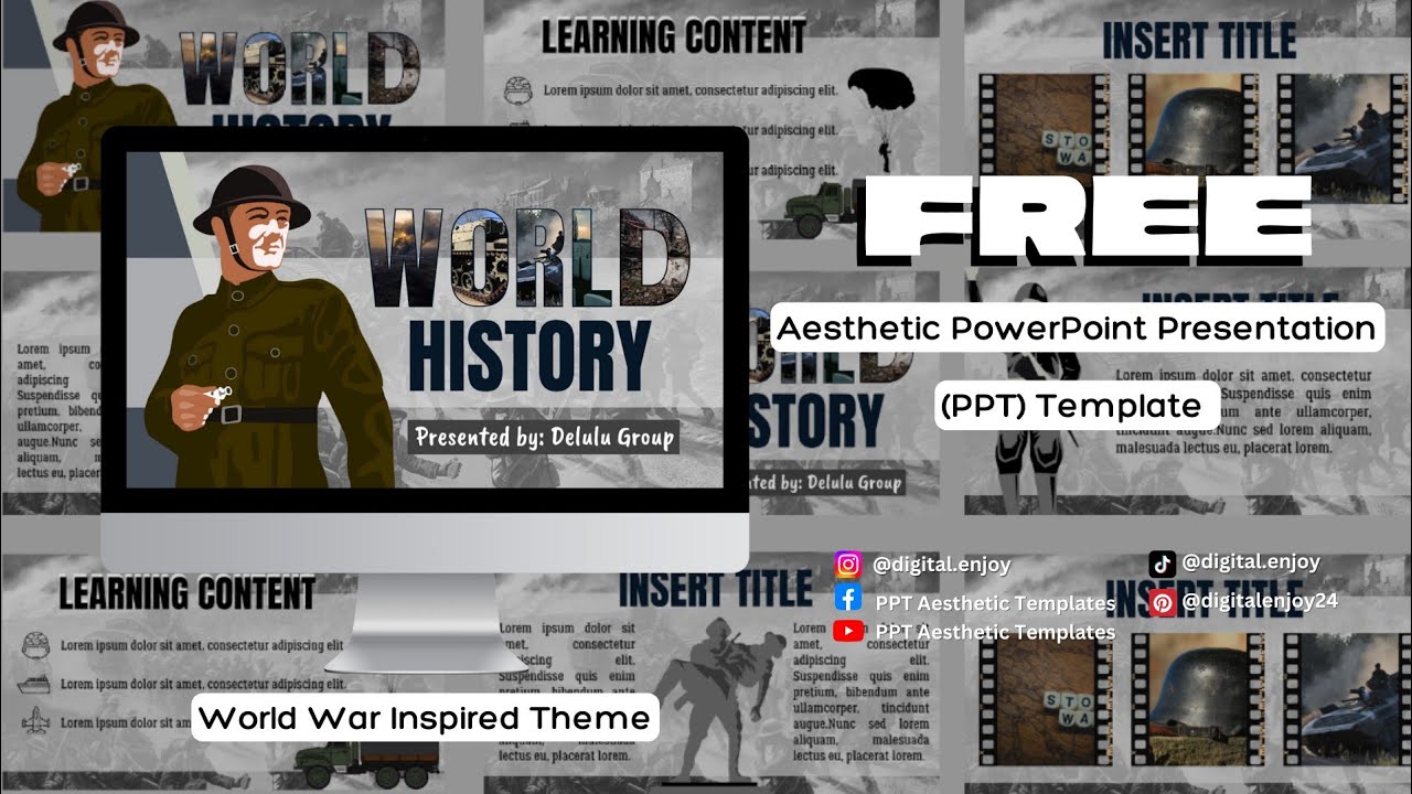 #12 World war theme or World History | FREE PowerPoint Presentation (PPT) Template | Canva Editable