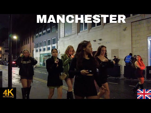 COLD & WET IN MANCHESTER - UK NIGHTLIFE WALK TOUR 4K