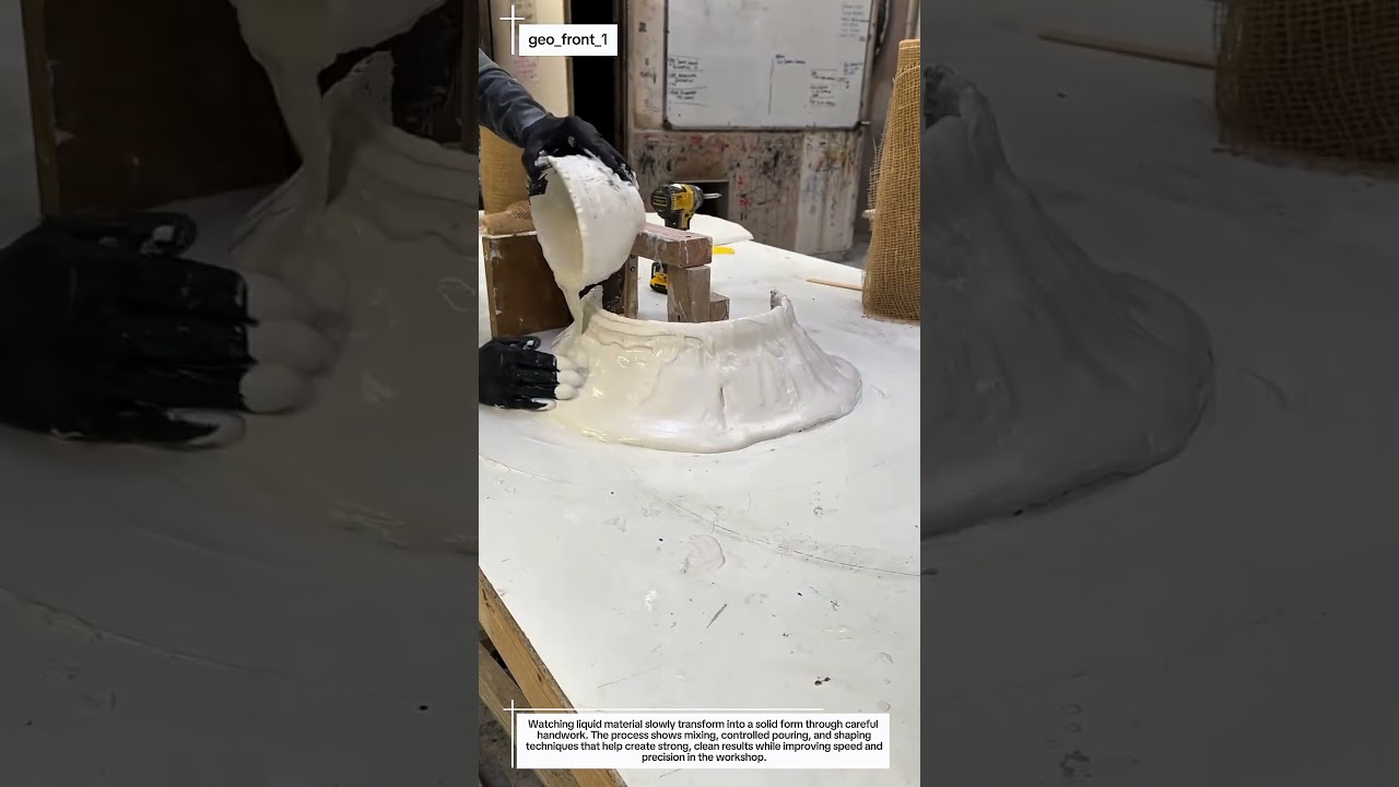 Watching liquid material slowly transform into a solid form through careful handwork