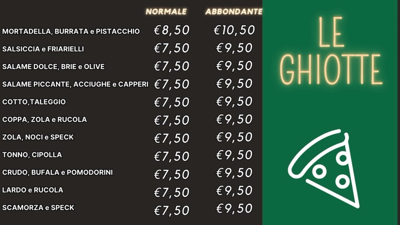 MENU LE GHIOTTE IL PICCOLO CUOCO