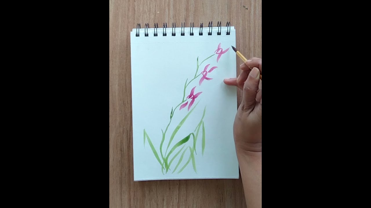 How to paint one stroke wild Orchid flowers watercolor painting. Easy and quick Watercolour painting