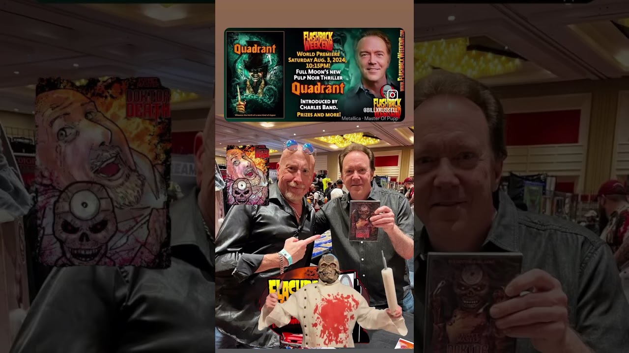 Full Moon Features’ Charles Band & Puppet Master Doktor Death actor Bill D Russell at Flashback 2024