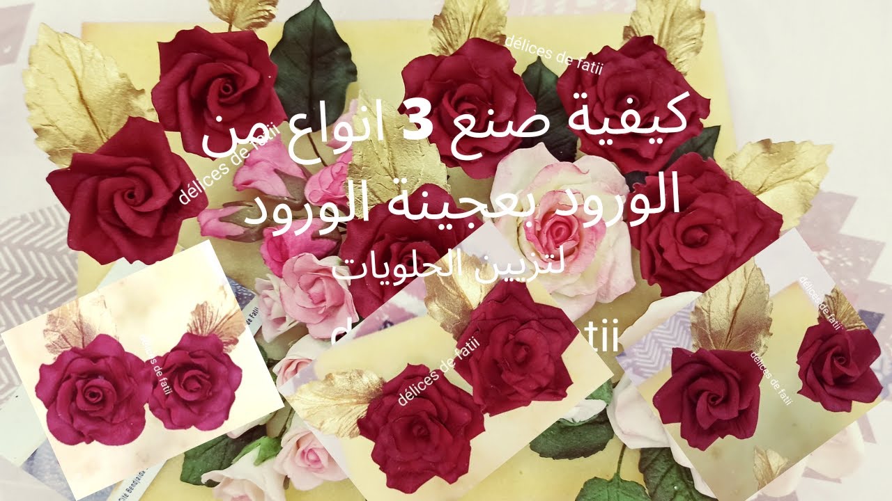كيفية صنع ارقى واجمل 3 انواع من الورود بعجينة الورود لتزيين الحلويات ب3 طرق مختلفة( الجزء 1)