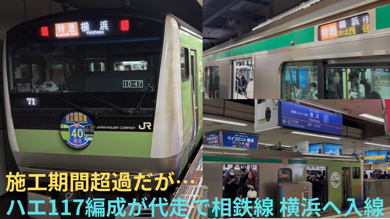 【ラッピング期間延長・ハエ117編成が代走でまさかの相鉄線 横浜へ入線！】JR東日本 E233系 ハエ117編成 海老名始発 特急 横浜行きに乗車，折り返しは快速 海老名行き 