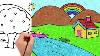 How to Draw Beautiful Scenery Drawing for Kids | Very Easy Drawing and Coloring