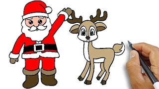 how to draw a reindeer with santa simple drawings for beginners