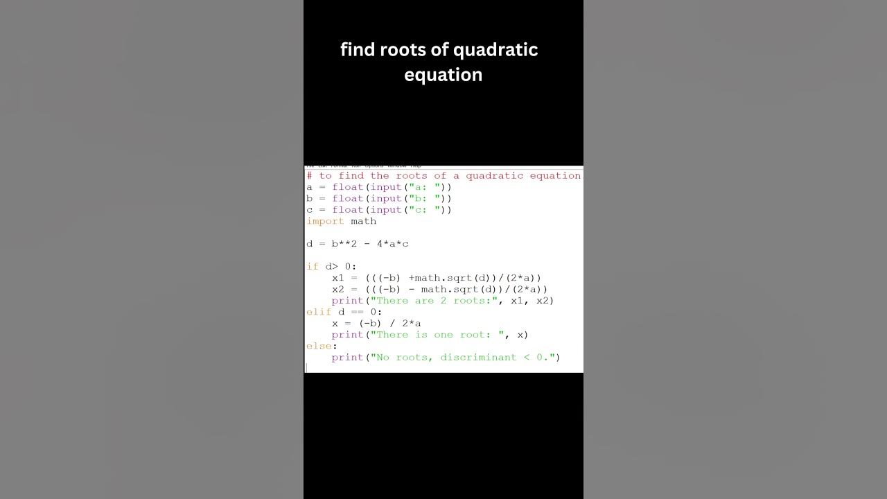 find roots of quadratic equation in python #shorts #python # ...