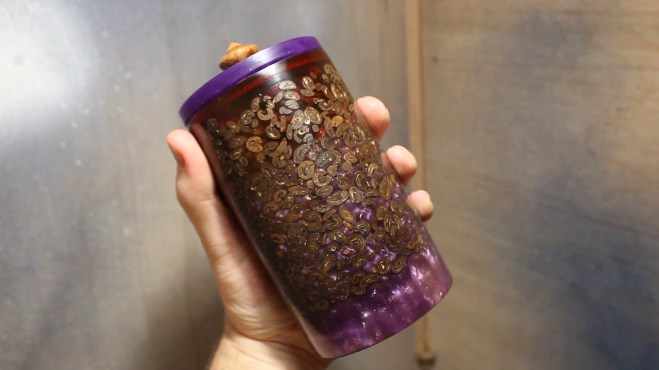 Turning A Lidded Pot Made From Old Coffee Beans & Resin.