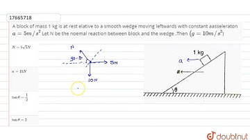 A block of mass 1 kg is at rest elative to a smooth wedge moving leftwards with constant