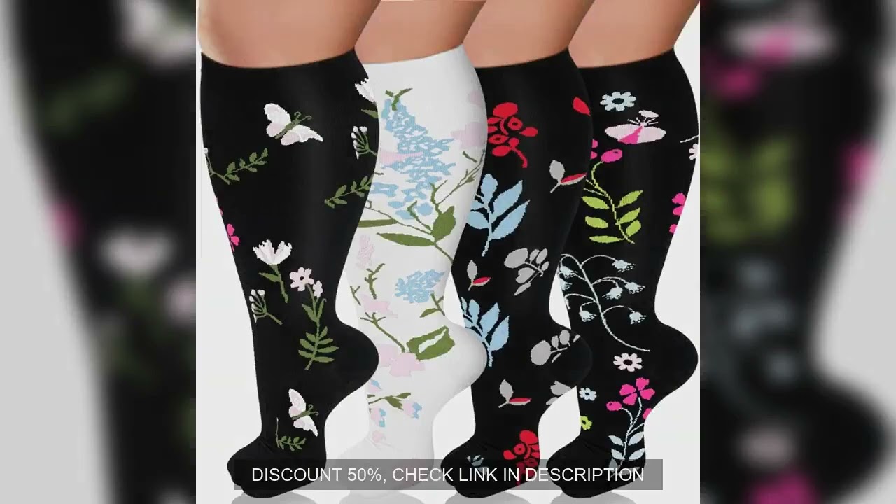 4 pairs of oversized compression socks for men and women for running, cycling, hiking, and travel. W