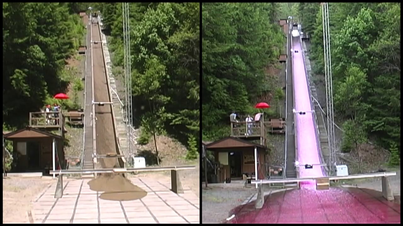debris flow vs. water flow experiment