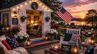 Memorial Day She Shed at Sunset | Patriotic Lakeside Breeze, Crickets & Singing Birds Ambience