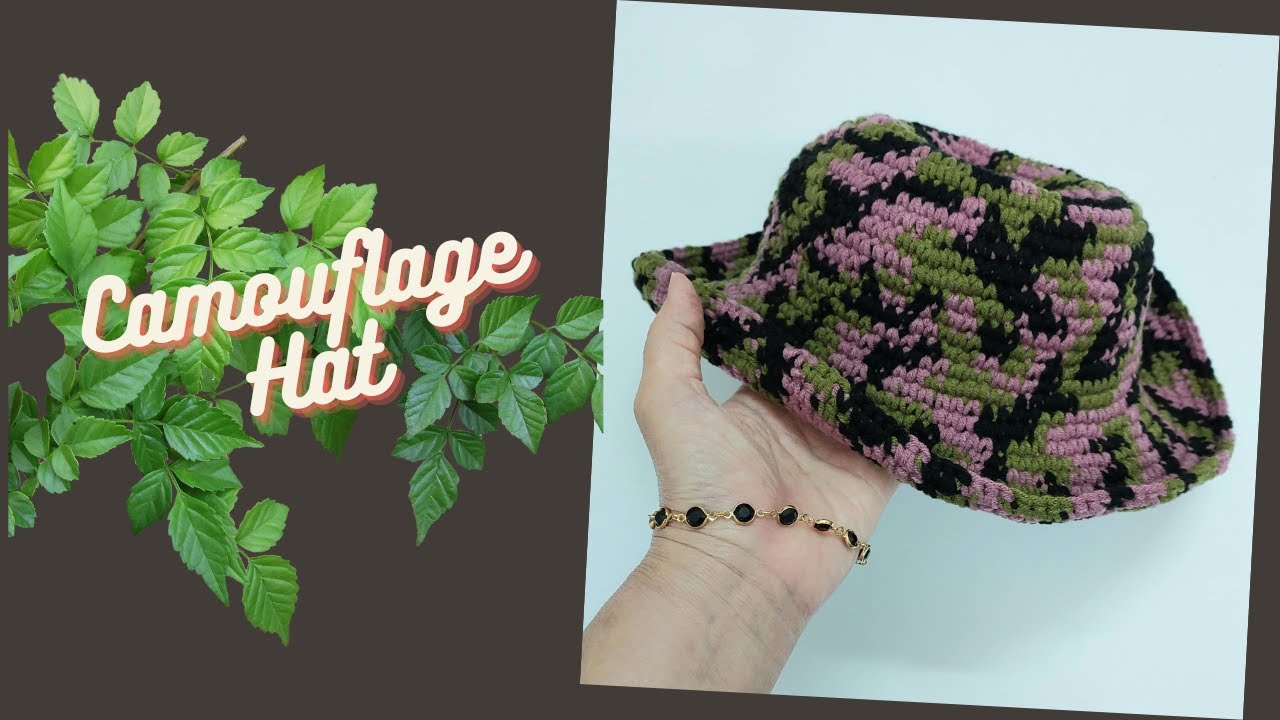 Auntie Nat's Crochet  - My Camouflage Bucket Hat, Crochet With 3 Different Color Yarn