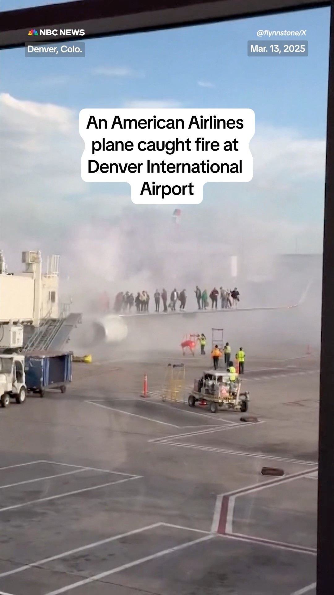 American Airlines plane catches fire at Denver International Airport