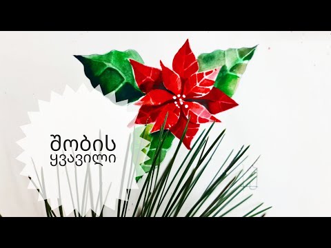როგორ დავხატოთ საშობაო ყვავილი?• how to paint a christmas flower// step by step// watercolor