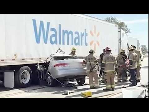 CAUGHT ON CAMERA: Driver rescued from car stuck underneath tractor-trailer in California