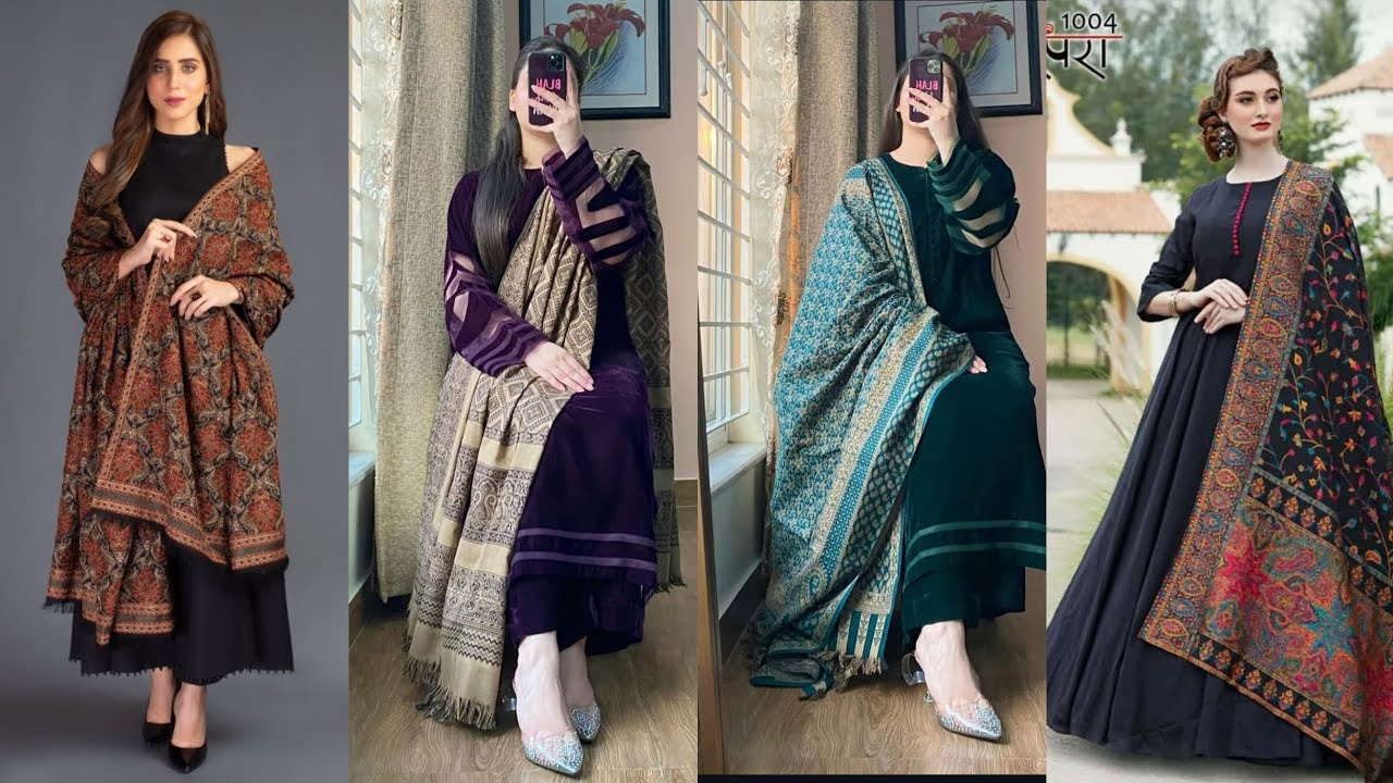 Plain Winter Dresses with  Printed Shawls💖