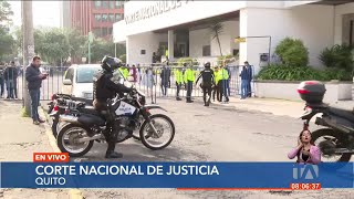 Mayra Salazar llega con resguardo policial a la Corte Nacional de Justicia para rendir su testimonio