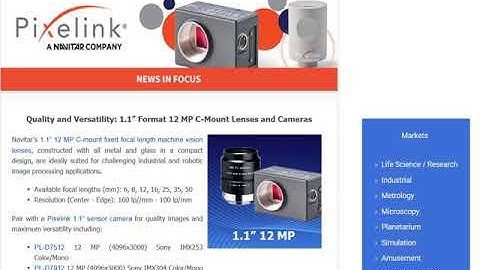 Pixelink 12 MP C-Mount Lenses and Cameras For Machine Vision