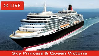 SHIPS TV - Sky Princess & Queen Victoria Departing Port of Southampton (LIVE Cruise Ships)