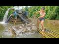 Beautiful Girl Uses A Water Pump To Catch Fish In The Stream - Lucia Fishing