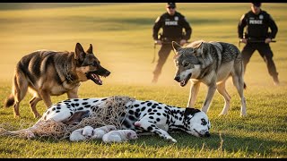 Heart Stopping Moment German Shepherd Blocks Wolf to Defend Dalmatian Family| Wildlife Rescue