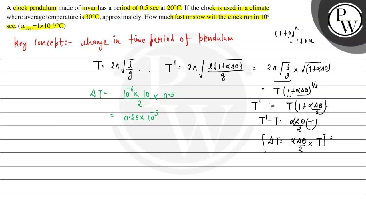 A clock pendulum made of invar has a period of \( 0.5 \mathrm{sec