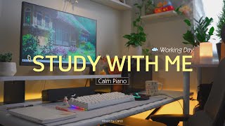 4-HOUR STUDY WITH ME | Calm Piano ️🎹, Rain sound🌧️ | Pomodoro 25/5 | Working Day💻