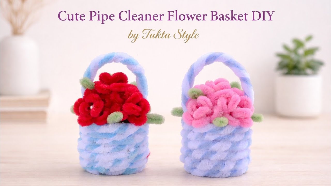 Cute Pipe Cleaner Flower Basket | กระเช้าดอกไม้ลวดกำมะหยี่ DIY by tukta style