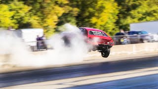 WORLD POWER PINTO WHEELSTANDER! WILD WALL SLIDE CRASH! BYRON DRAGWAY!