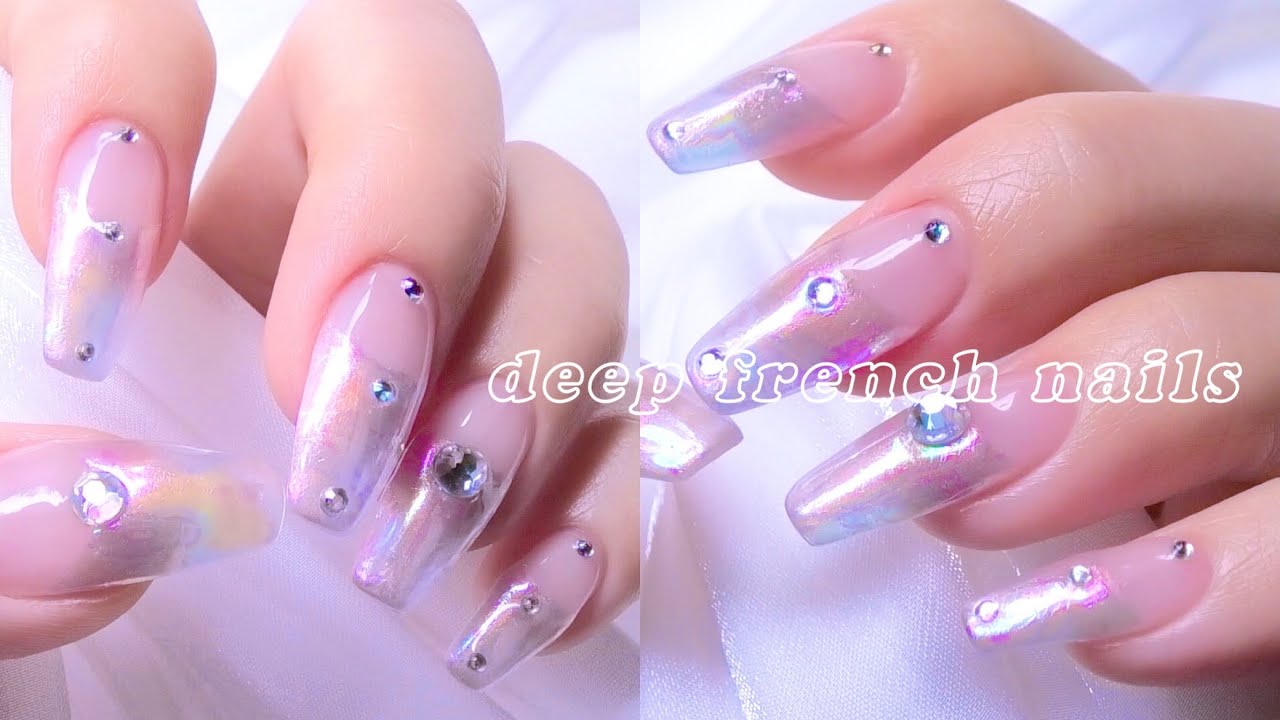 オーロラストーン深めフレンチネイル 21夏セルフジェルネイル 젤네일 네일 디자인 여름네일 Deep French Nail Youtube