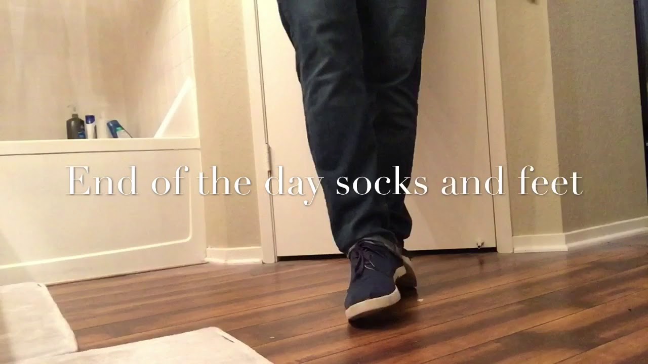 End of day socks and feet. Big feet guy 12 showing off socks and feet