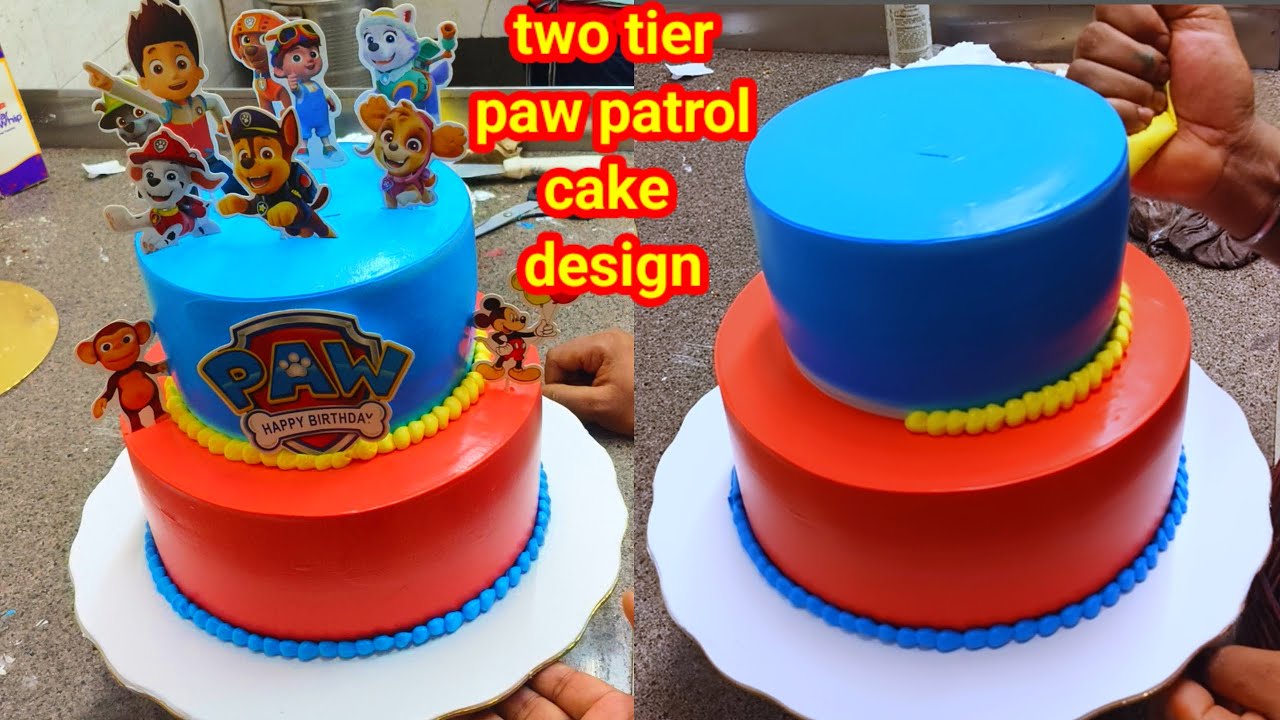 Two Tier Paw Patrol Cake Design | Paw Patrol Cake Design For Boy | Red Blue Two Tier Cake Design