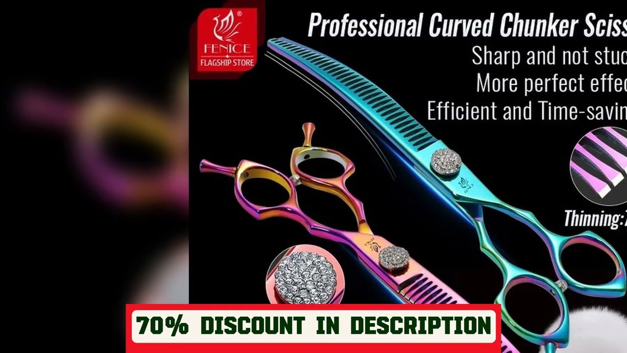 A must-have product! Fenice Grooming Scissors Diamond Screw 7.25 Inch Professional Curved Chunker