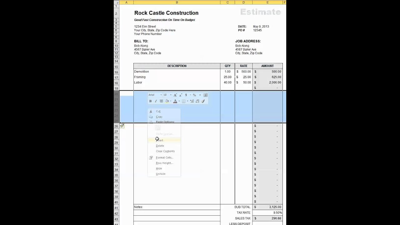 Free Estimate Template For Construction Companies From Fast Easy Accounting  YouTube