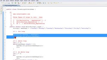 THREE TYPES OF LOOPS JAVA FOR WHILE DO WHILE DEMO